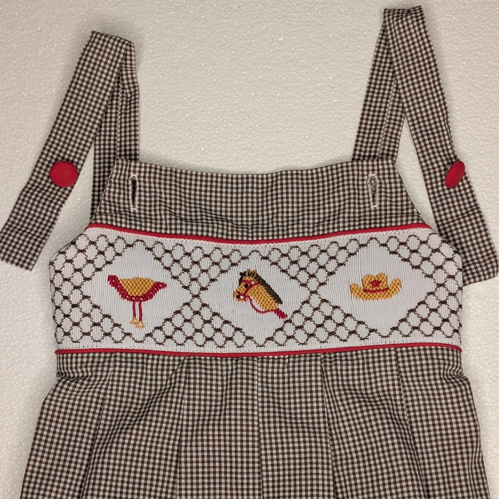 Beaufort Bonnet Smocked Western Romper Size 1 Saddle Horse Cowboy - Picture 3 of 6